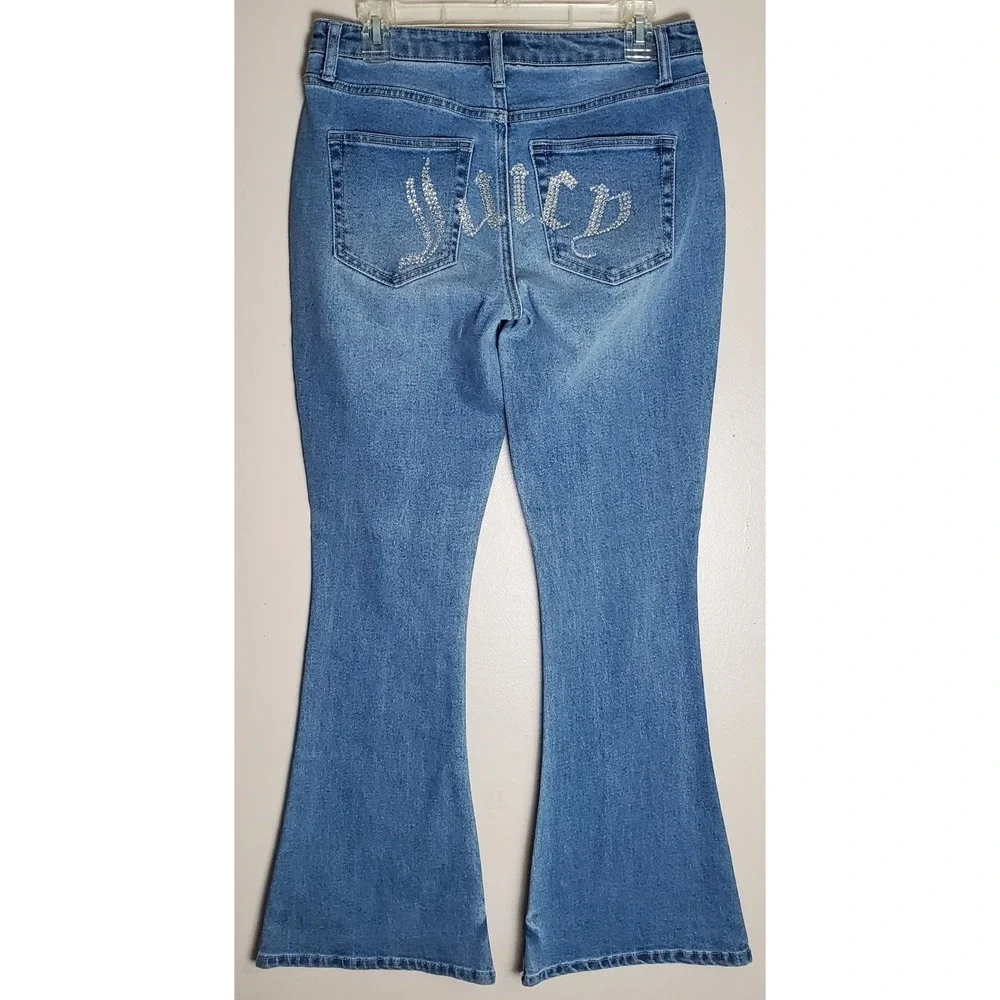 Y2K Juicy Couture Lunita Jeans Size 9 29 Rhinestone Juicy Butt Flare Leg Bottoms
